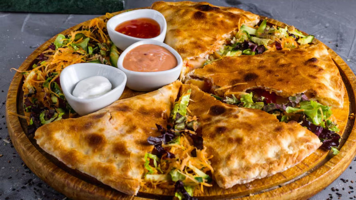 Vegetable Stuffed Flatbread with Assorted Dips