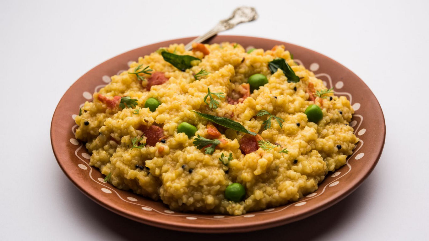Traditional Indian Khichdi Served on Brown Ceramic Plate