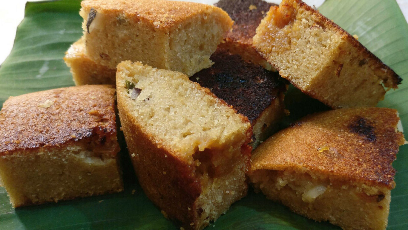 Slices of traditional semolina cake on leaf