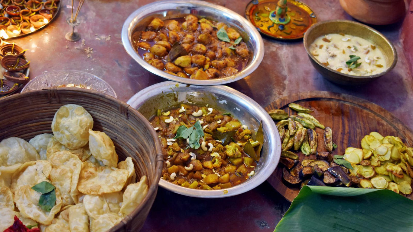 Traditional Indian festive vegetarian feast spread