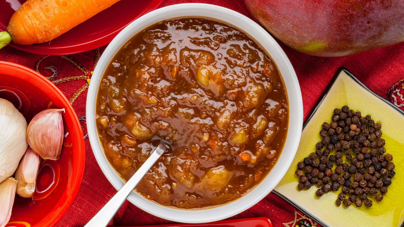 Bowl of savory chutney with spices