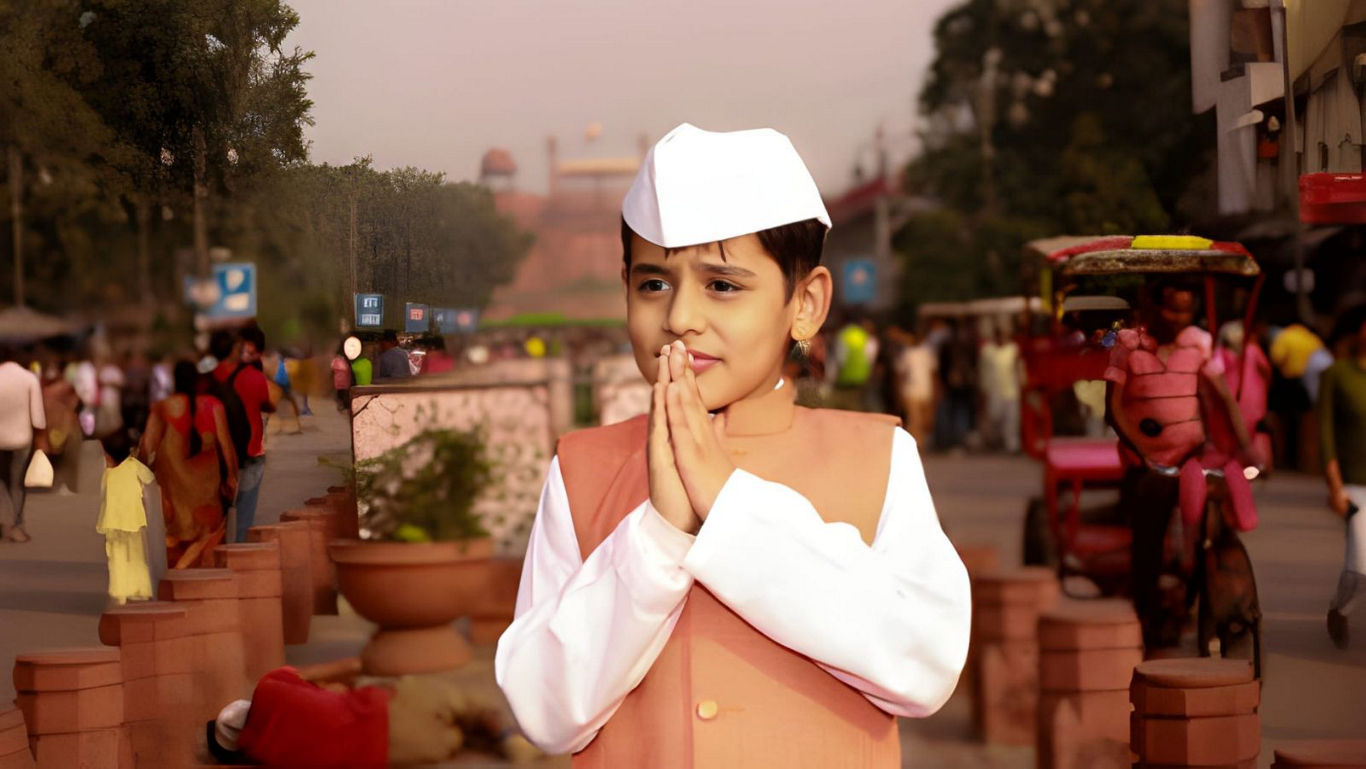 Traditional attire near historical monument