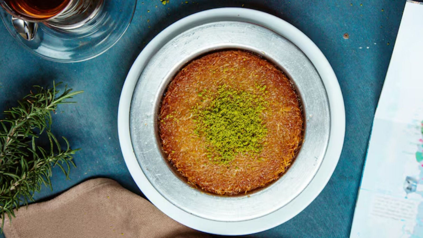 Traditional Middle Eastern Kunafa Dessert with Pistachio