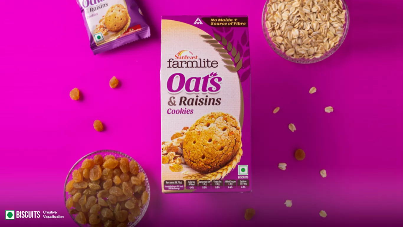 Sunfeast farmlite oats and raisins cookies 