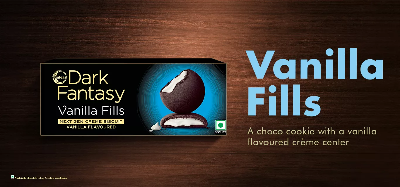 Dark Fantasy Coco cookie with a vanilla filled crème centre