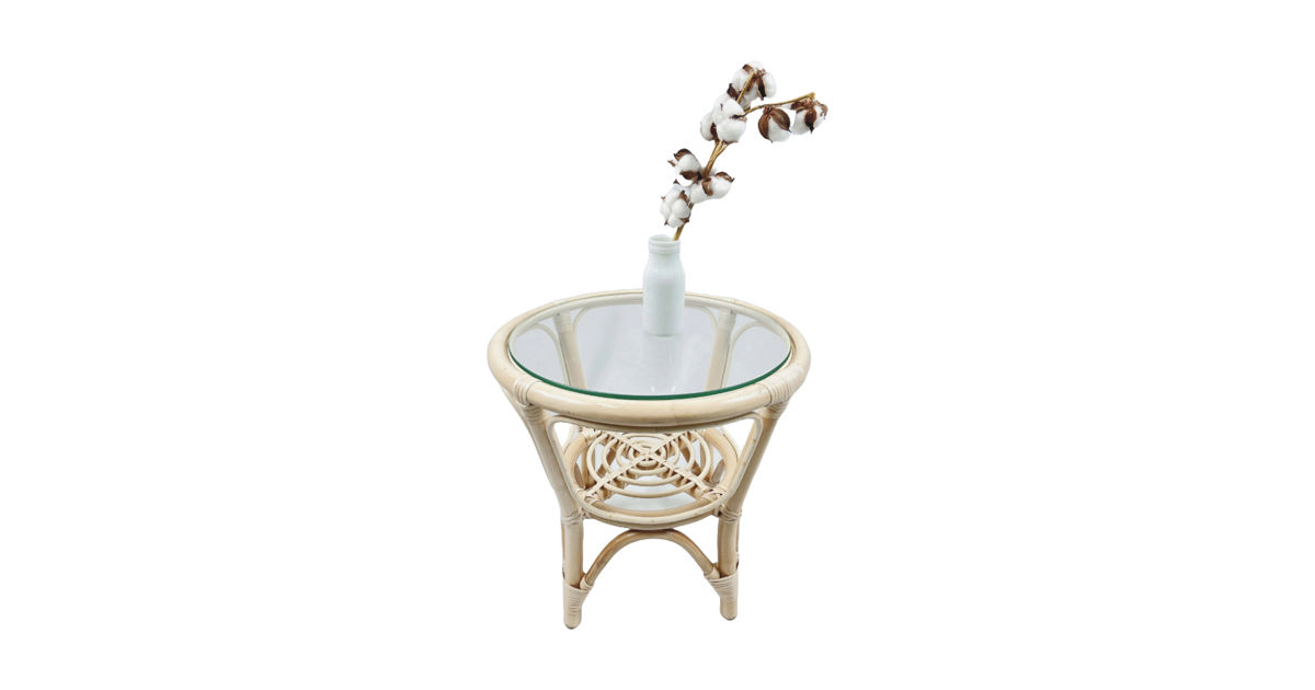 Rattan Table With Glass Top (Small) -- Rattan Table With Gla | KRISSHOP ...