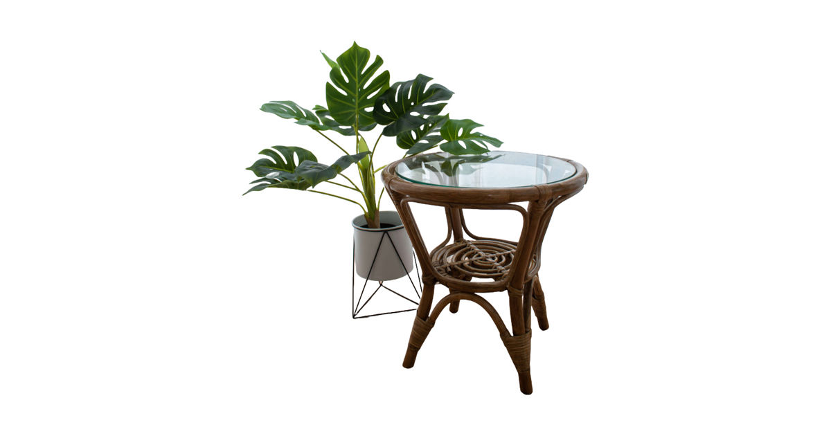 Rattan Table With Glass Top (Small) - Walnut Brown | KRISSHOP ...