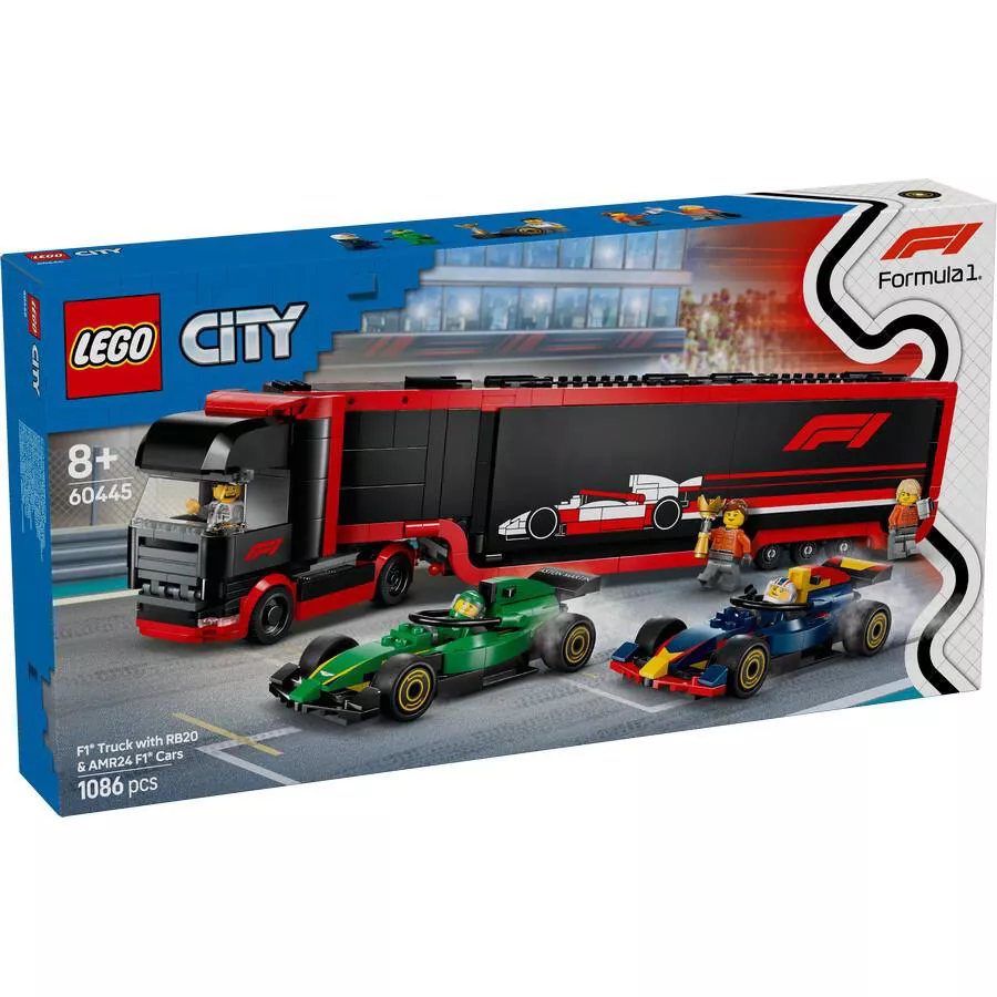 LEGO F1 TRUCK WITH RB20 & AMR24 F1 CARS