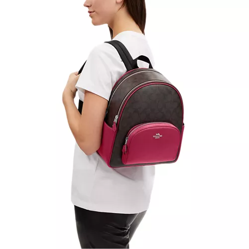 COACH Court Backpack In Signature Canvas Brown/Bright Violet  display picture 1