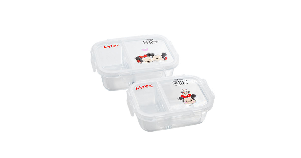 CORELLE X TSUM TSUM 2PC 620ML & 1050ML DIVIDED GLASS STORAGE SET ...