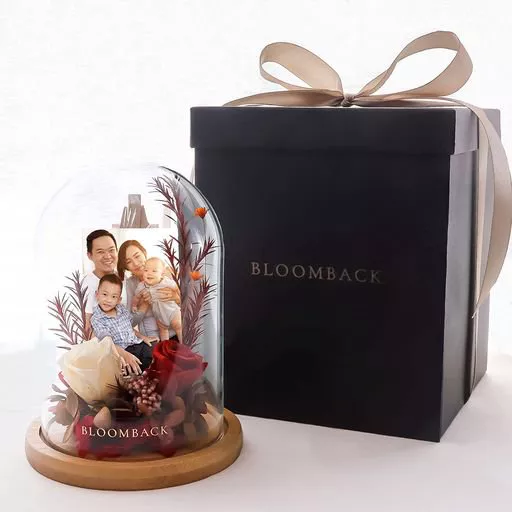 Preserved Flower Dome with Customised photo with gift box