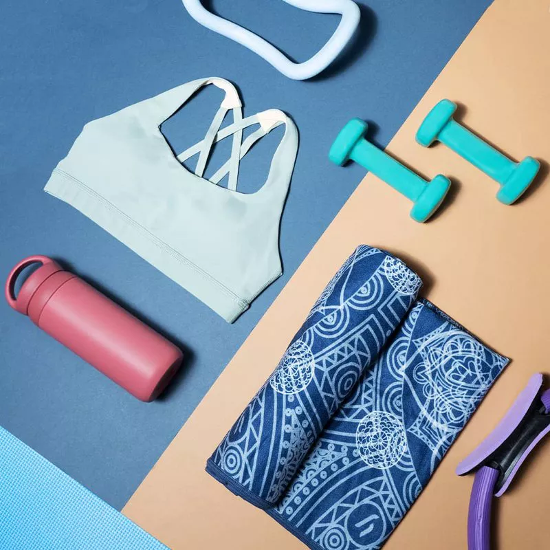 activewear, water bottle, yoga mat