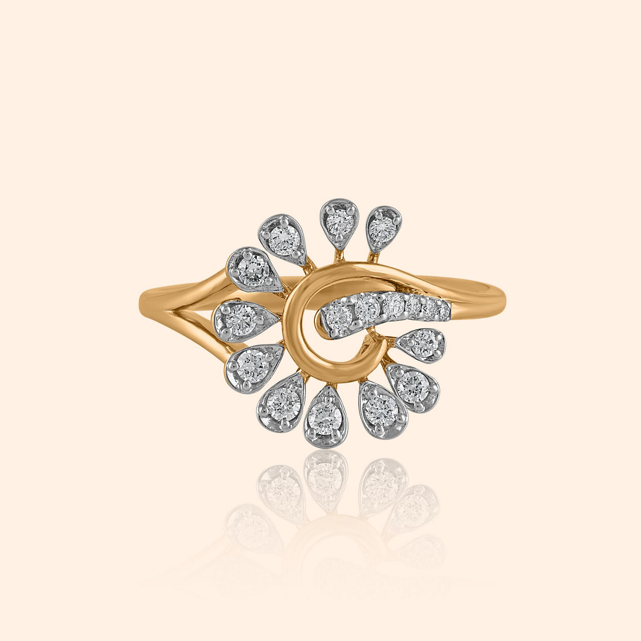 Spiral Dew Diamond Finger Ring