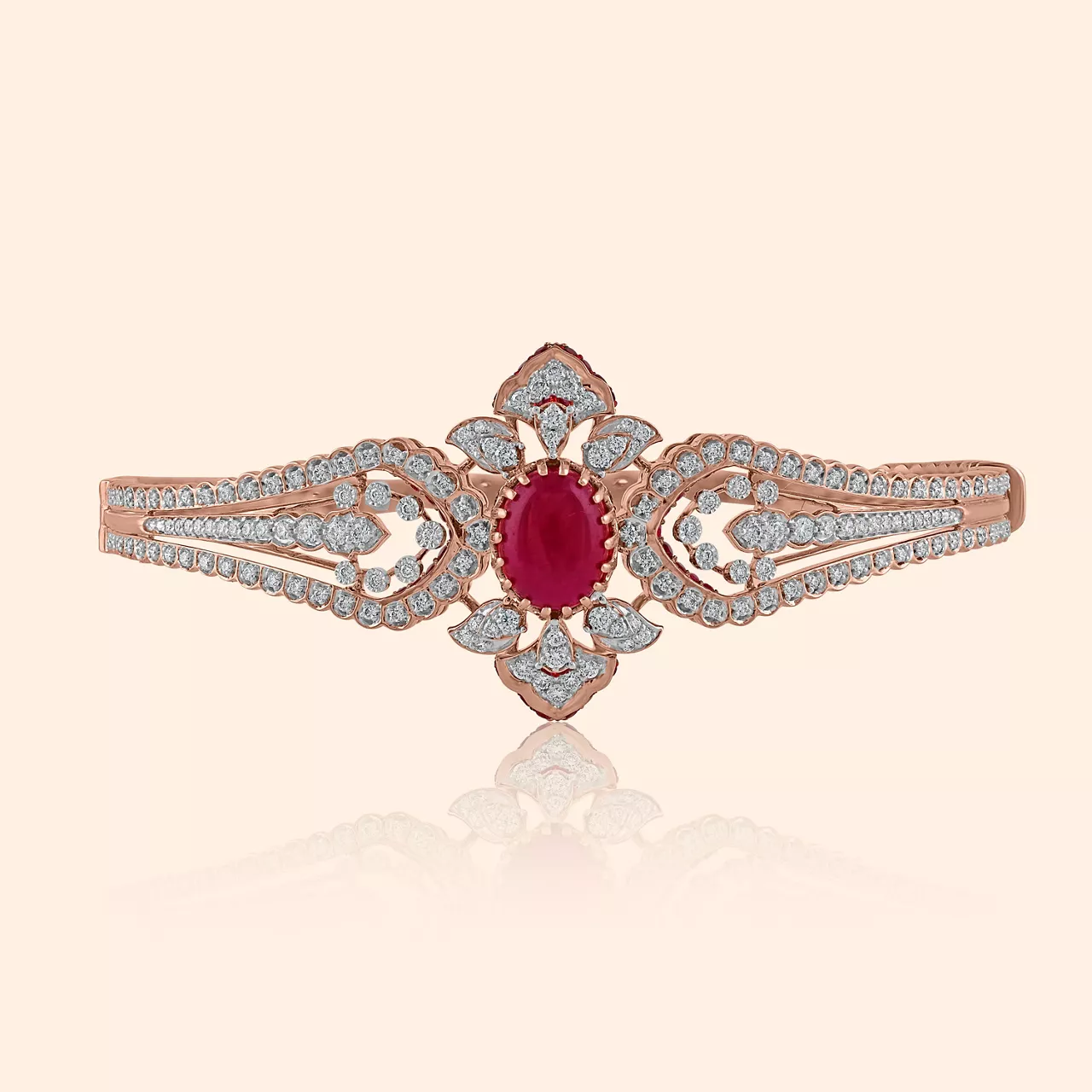 Rosy Flourish Diamond Oval Bangle