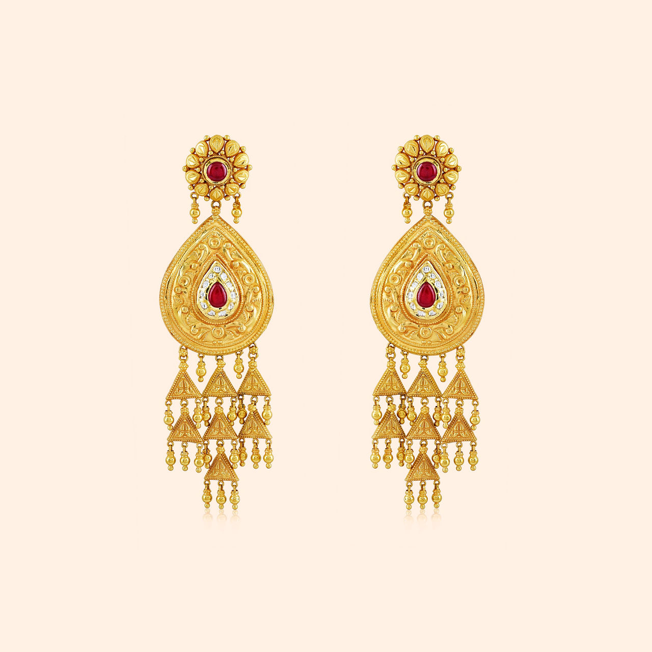 Devyatra Gold Drop Earrings By Indriya - Aditya Birla Jewellery