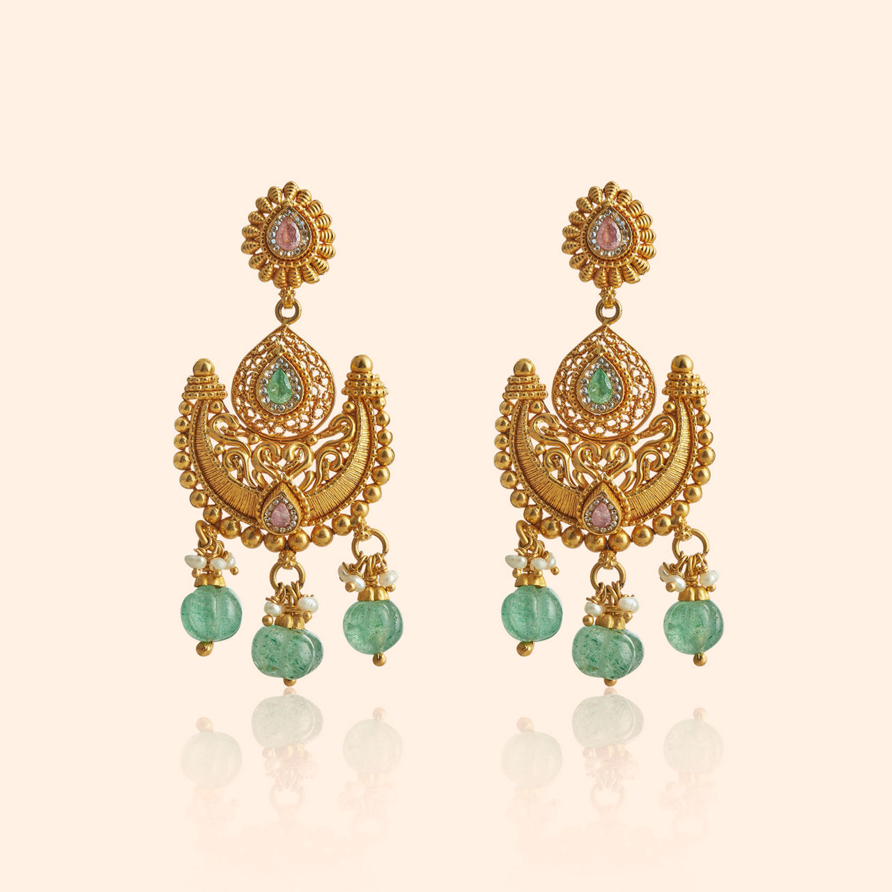 Kusumika Gold Drop Earrings By Indriya - Aditya Birla Jewellery