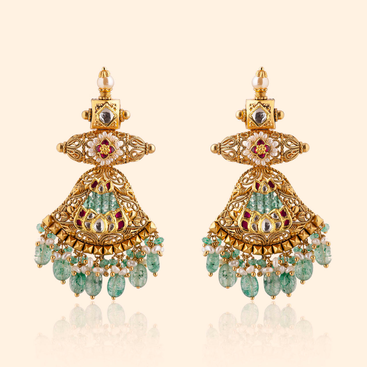 Jhalar Gold Bridal Drop Earrings