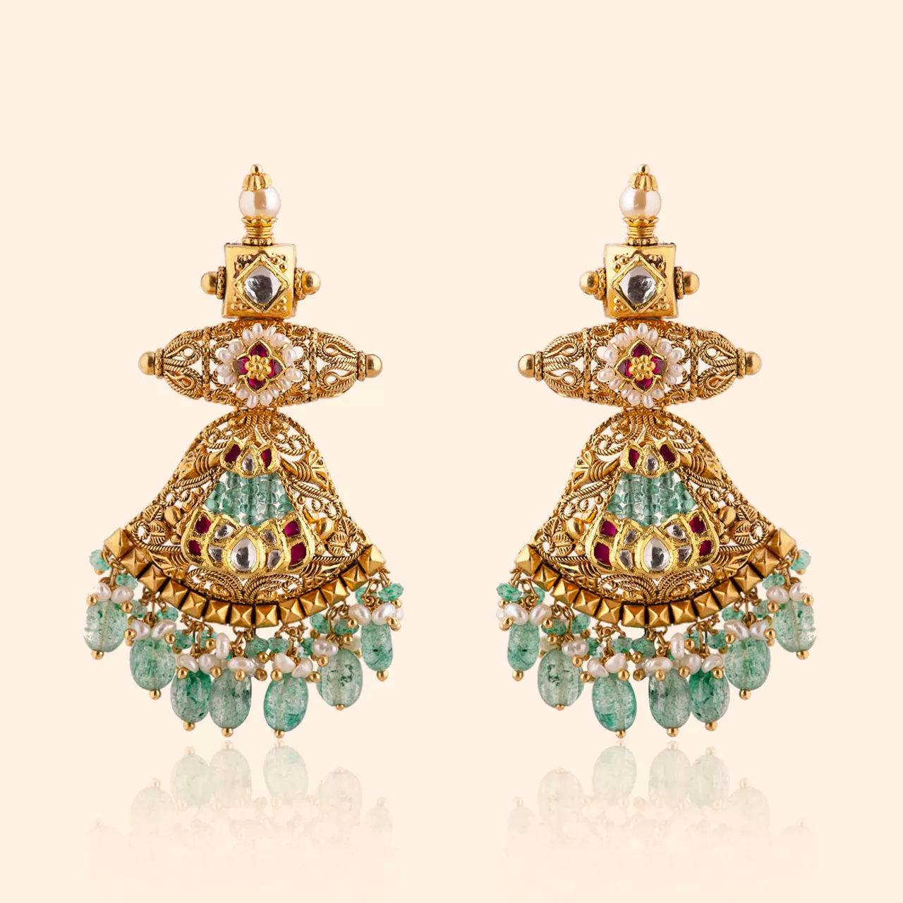 Jhalar Gold Bridal Drop Earrings