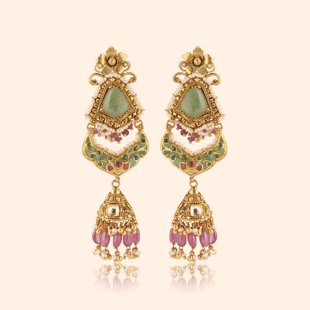 Shimmering Crest Gold Bridal Drop Earrings