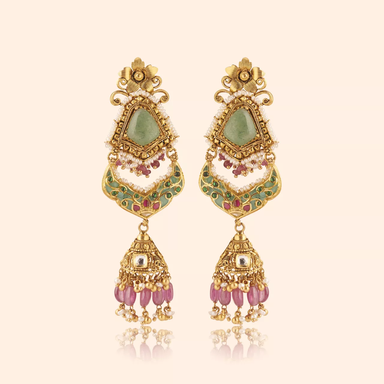 Shimmering Crest Gold Bridal Drop Earrings
