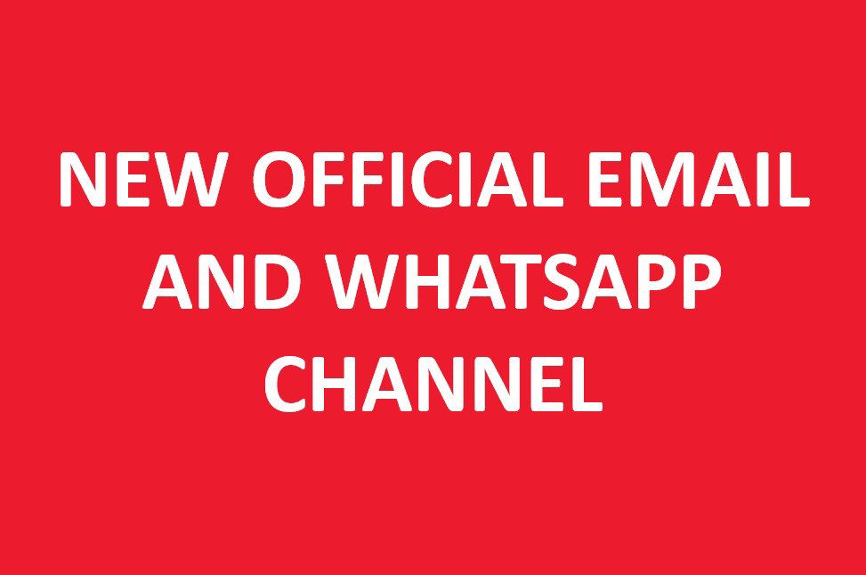New Official Email and WhatsApp Channel