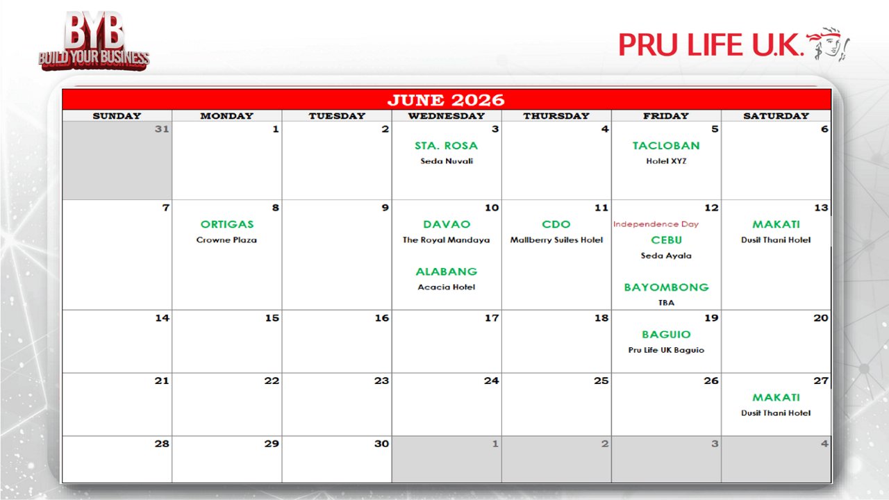 Schedule for BYB sessions