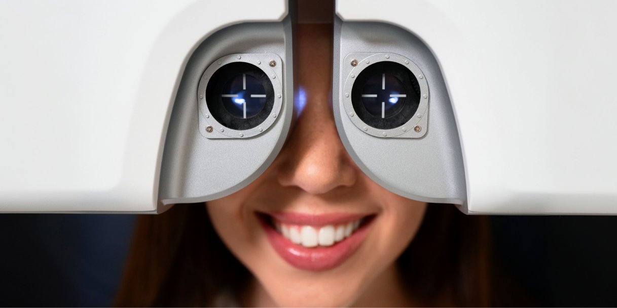 Young woman taking an eye exam