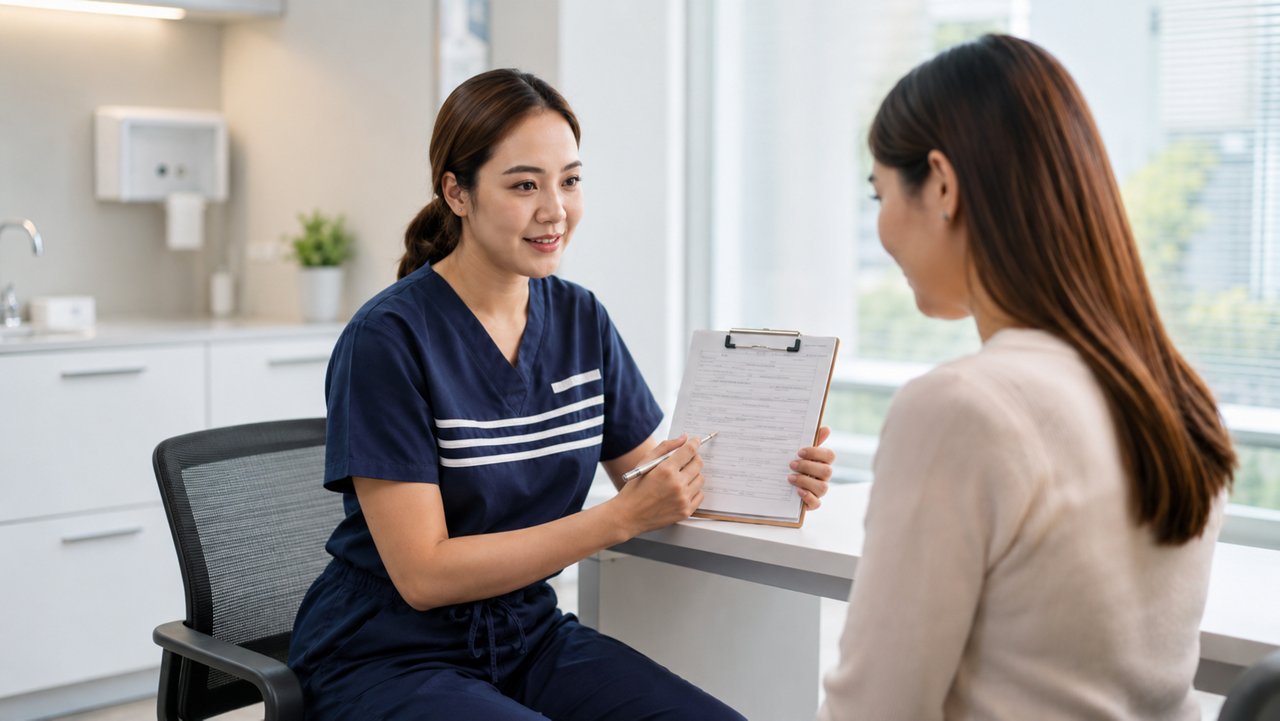 A doctor showing the results to a patient