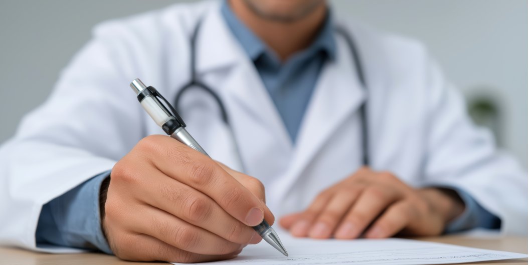 A doctor writing down
