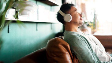 man enjoying his music