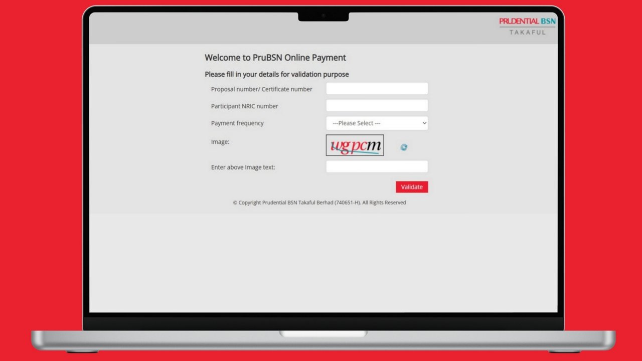 PruBSN Online Payment Step 2