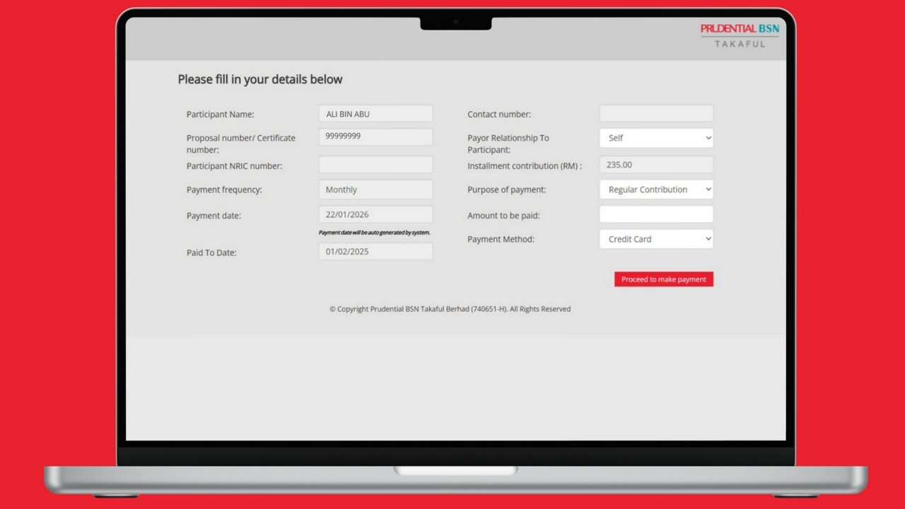 PruBSN Online Payment Step 3