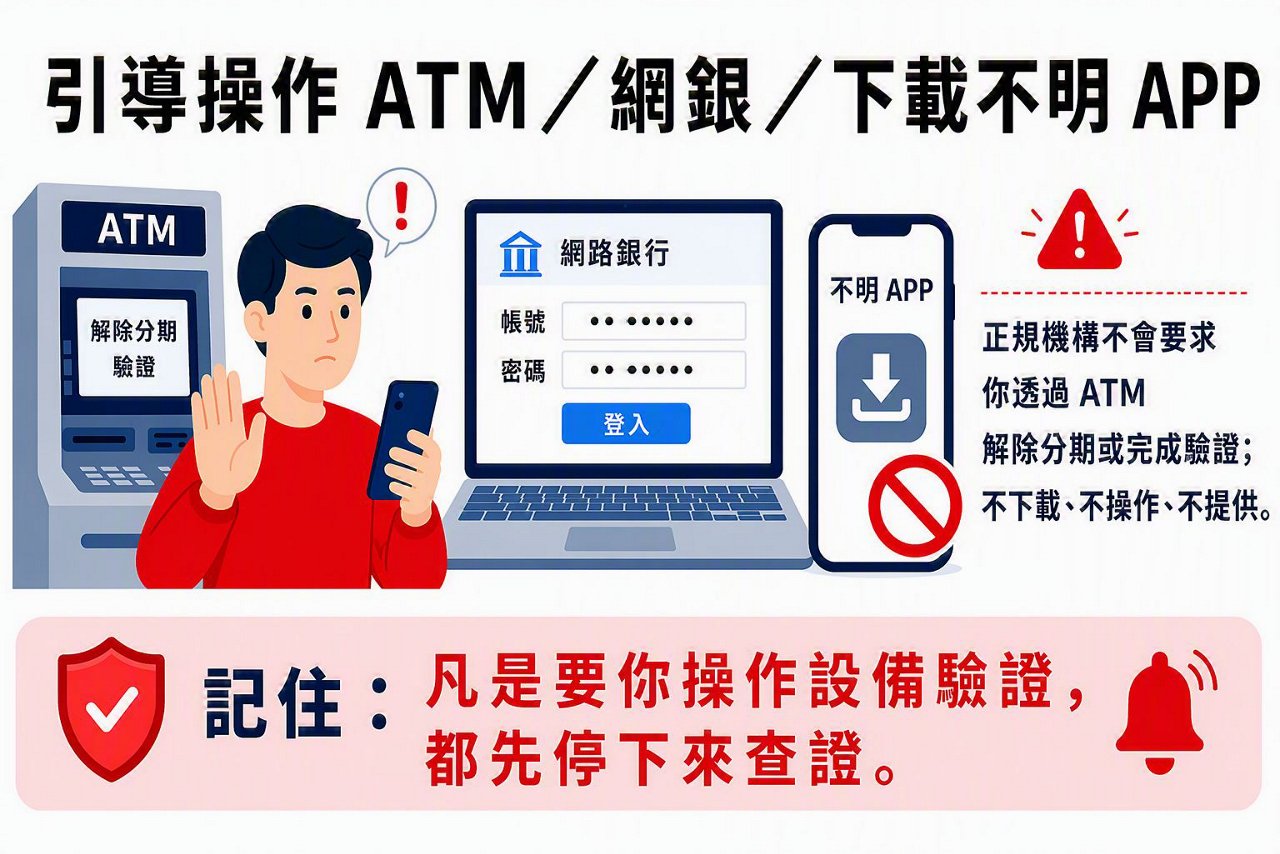 引導操作 ATM／網銀／下載不明 APP