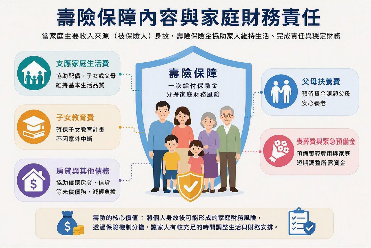 壽險保障與家庭財務責任示意圖
