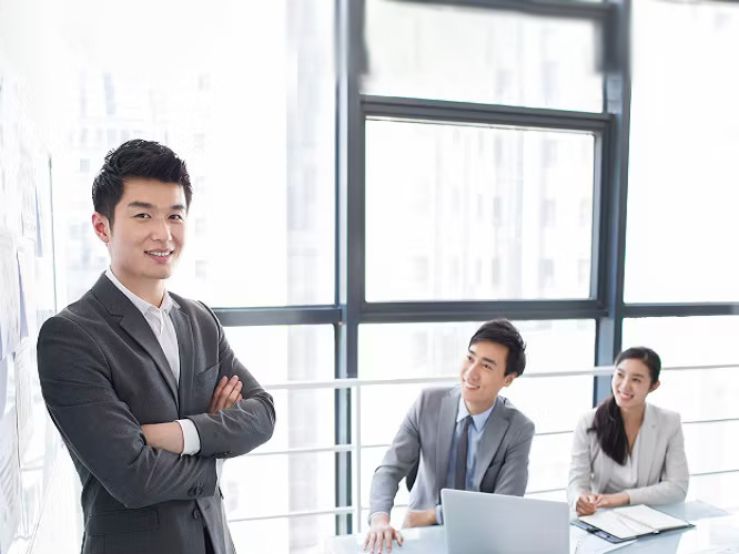 A group of businessman engaged in a discussion