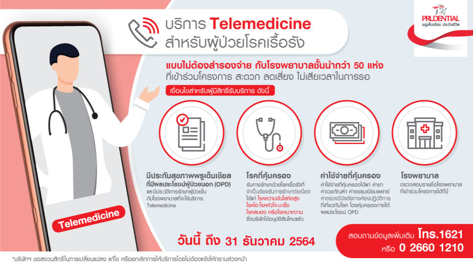 บริการ Telemedicine สำหรับผู้ป่วยโรคเรื้อรัง แบบไม่ต้องสำรองจ่าย