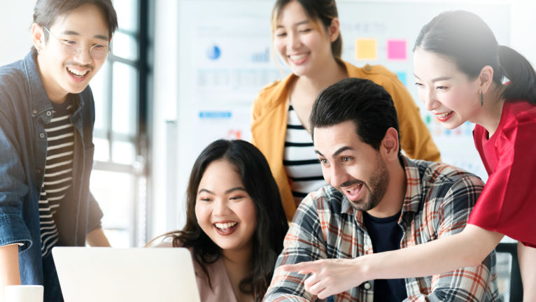 employee group happy working