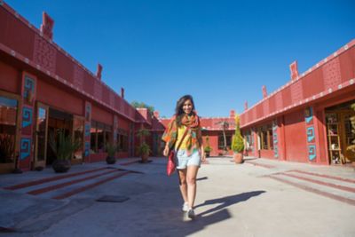 exchange student in a spanish courtyard 