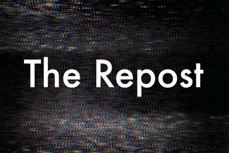 The Repost logo, featuring the words "The Repost" against a background of static