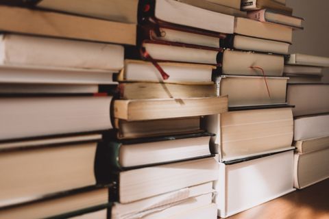 Books stacked in a row.