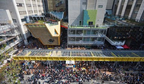 Crowds at an event at the City Campus.