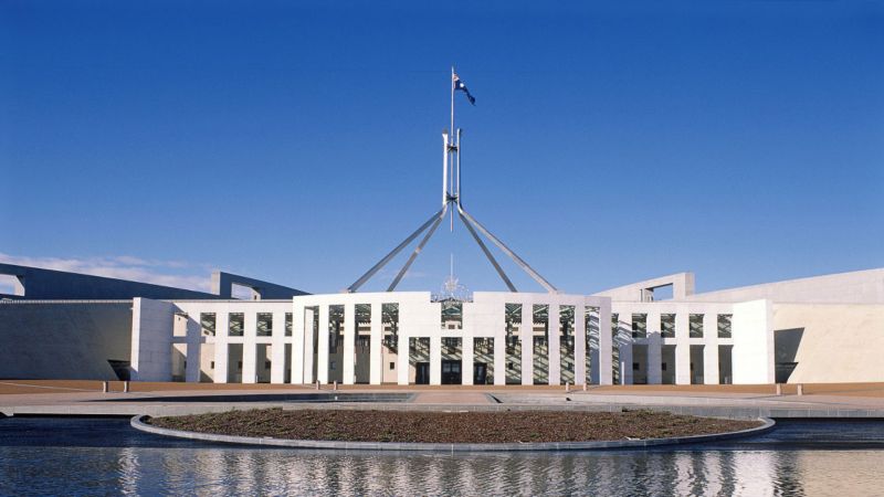 Photo of outside Australian Parliament House.