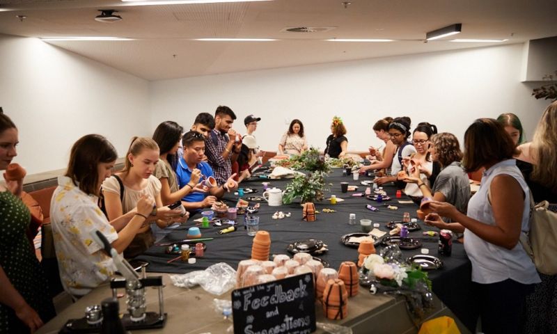 Students doing craft activity on campus