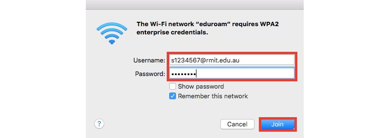 Click on the wifi icon and select eduroam. Enter your RMIT ID and password and click Join.