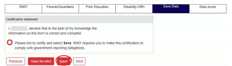 Screenshot of enrolling as a student at a partner institute - Step. 3 Save statistics