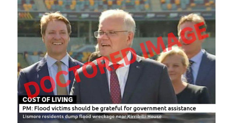 Fake white caption overlaid on image of Prime Minister Scott Morrison