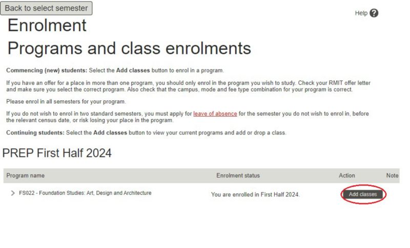 Foundation Studies checklist - add classes