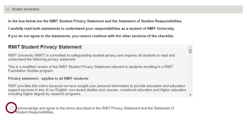 Foundation Studies checklist - student privacy statement