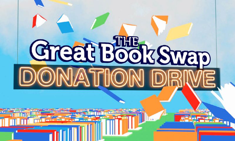 Graphic reads The Great Book Swap Donation Drive.
