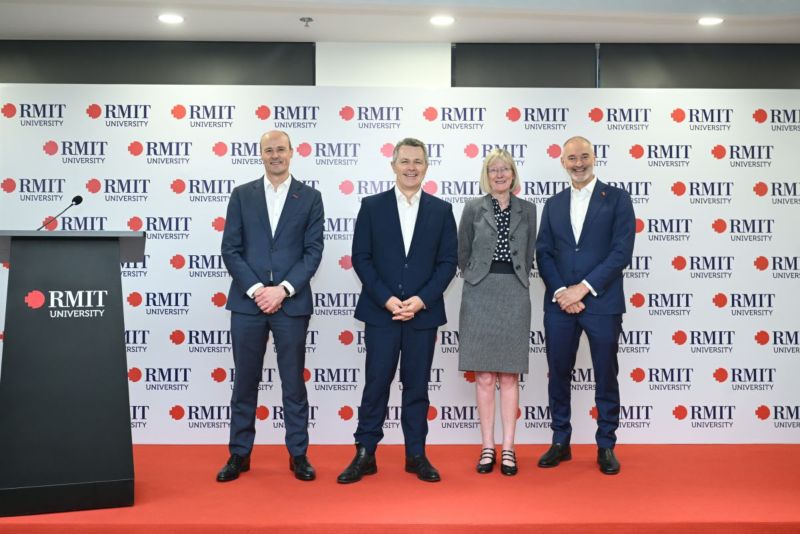 (L-R) RMIT Vietnam Pro Vice-Chancellor and General Director Professor Scott Thompson-Whiteside, Australia’s Minister of Education the Honourable Jason Clare MP, Australian Ambassador to Vietnam Ms Gillian Bird, RMIT University Vice-Chancellor and President Professor Alec Cameron